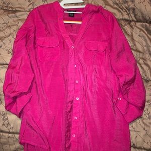 Bright pink button up half sleeve shirt